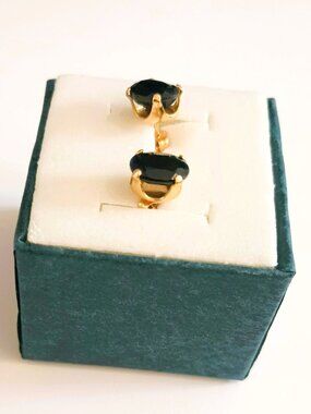 14K Gold Black Agate Post Earrings Pronged Stud Jewelry